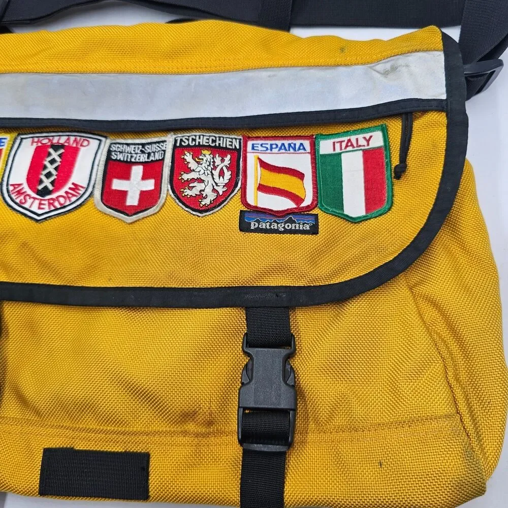 Vintage Patagonia Half Mass Messenger Bag Yellow USA Made European Patches